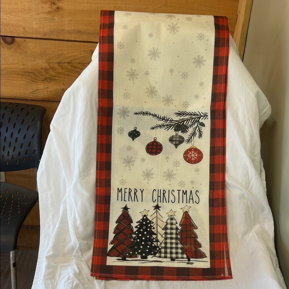Festive Christmas Table Runner with Red and Black Plaid